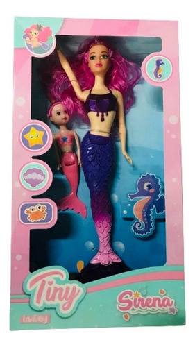 Muñeca Tiny Fantasy 2 Sirenas 35 Cm Y 15 Cm Sebigus