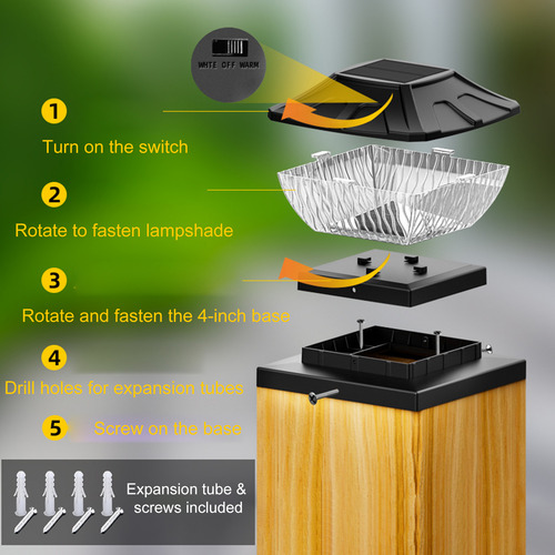 Lámpara Solar Para Patio, Jardín, Valla, Puerta, Poste De 6
