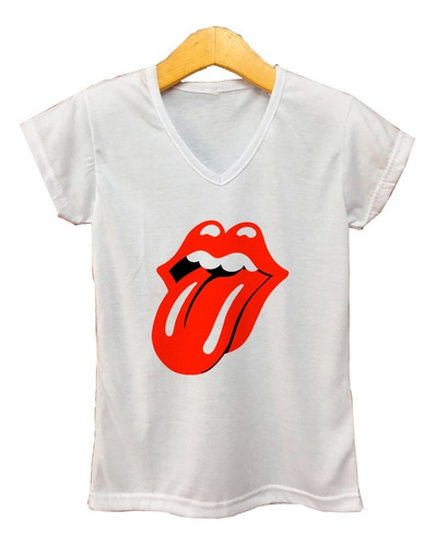 Remera Mujer Escote V - Rolling Stones Lengua Logo