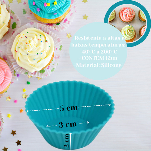 12 Forminhas Mini Cupcake Silicone Redonda Ø 5 Cm Gelatinas