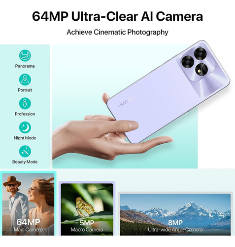 Umidigi A15 Cell Phones (16g+256g), Android 13 64mp Main Camera Octa Core Pantalla De Gota De Agua De Vista Completa Hd+ De 6,7 Batería De 5000 Mah