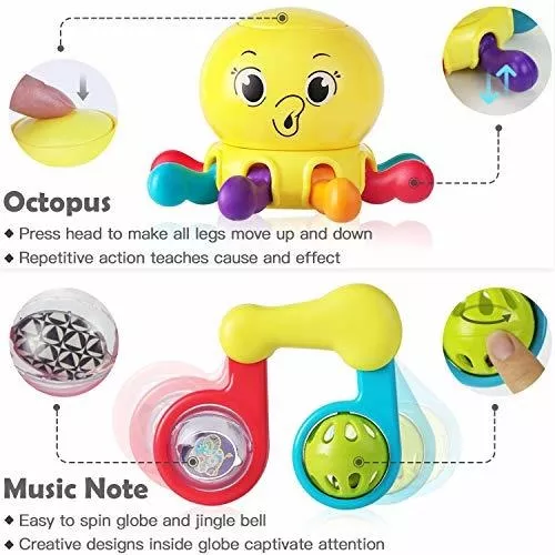 iPlay, iLearn Juego de 10 juguetes de sonajeros para bebé, sonajero para  bebés, mordedor sensorial, juguete musical de aprendizaje para el  desarrollo