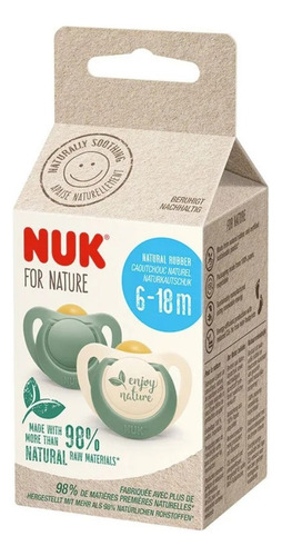 2 Chupetes Bebe Nuk For Nature 6-18 Meses Color Verde