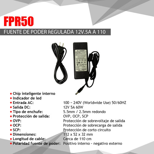 Fuente De Poder Regulada 12v.5a A 110 Fpr50