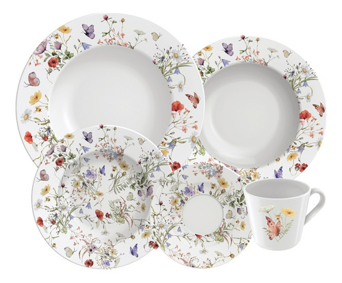 Aparelho De Jantar Ana Alice De Porcelana Decorada 20 Pçs Tramontina