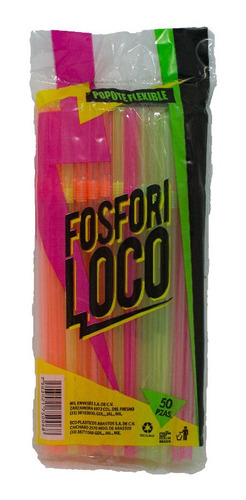 Popote Biodegradable Flexible Color Neon 600 Piezas