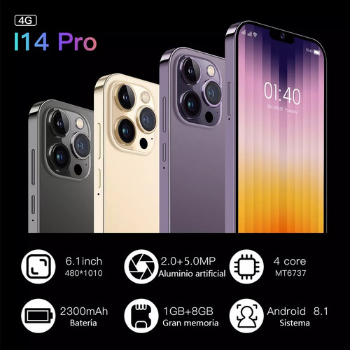 Smartphone Android Baratos 4g I14 Pro 6.8 En Ram1gb Y Rom8gb