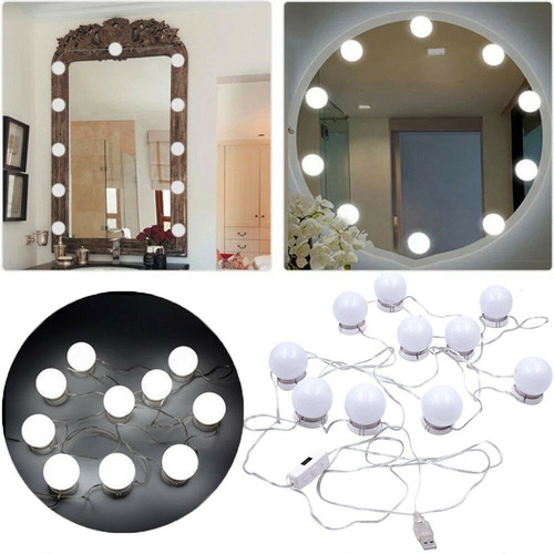 Imagen 4 de 4 de 10 Luces Led Para Espejo Hollywood Maquillaje Make Up Usb