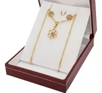 Comprar Conjunto De Cadena Con Dije Flor Y Aros Enchapado Oro 18kt