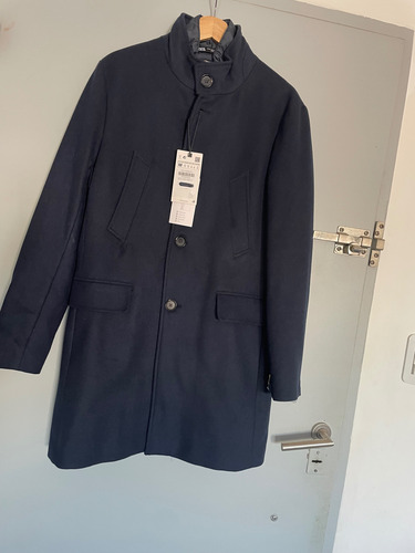 Zara Sobretodo Tapado Paño Largo M Fit Nuevo Azul Campera