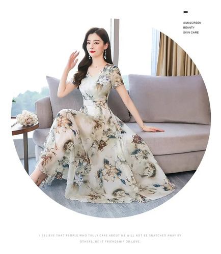 Vestido Midi Floral Com Decote Em V Para Mulheres