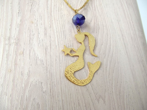 Imagen 2 de 6 de Cadena Acero Dije Sirenita Luna Gatos Piedras Naturales