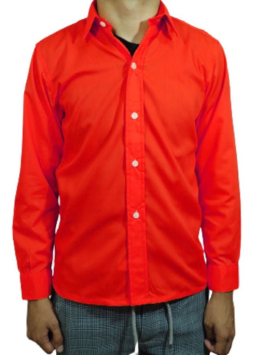 Imagen 2 de 7 de Camisa Hombre Rojo Intenso Calidad Premium