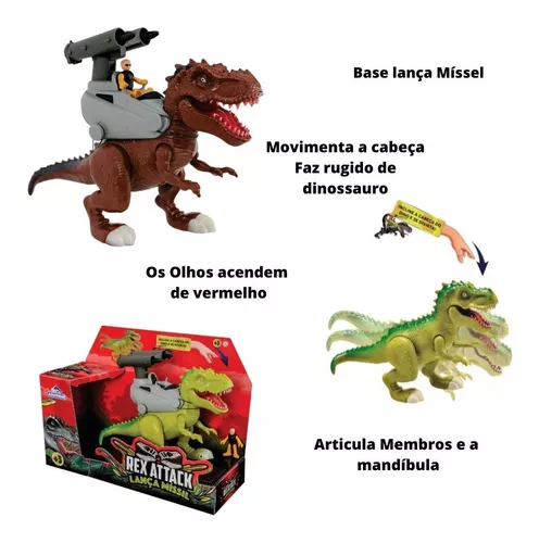 Dinossauro REX Attack com Lança Míssil, Luzes e Som - Adijomar