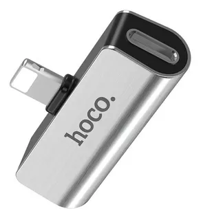 Adaptador Hoco Ls25 Para iPhone Dual Carga Y Audio Color Plateado