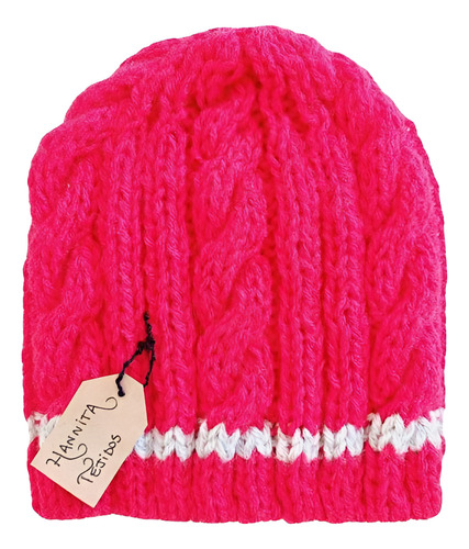 Gorro De Lana Tejido A Mano Artesanal Gr05 Único Adulto Rojo Carmín Rayado
