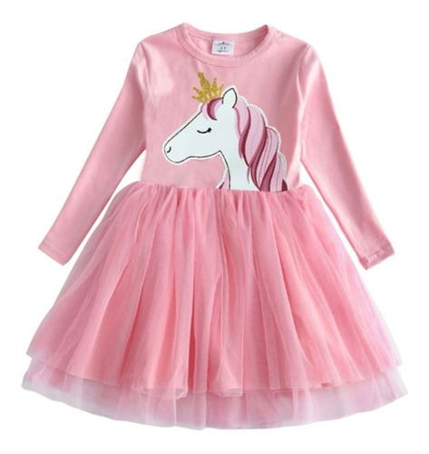 Vestido Unicornio Rosado Manga Larga