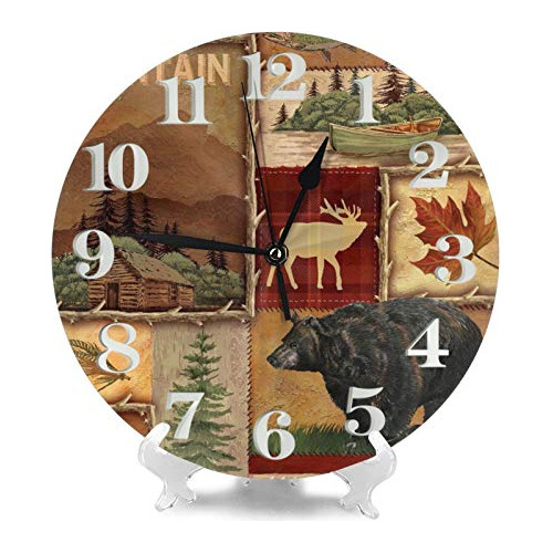 Rustic Lodge Bear Moose Deer Reloj De Pared, Silencioso...