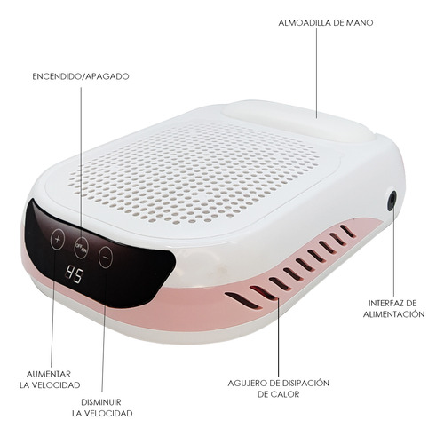 Extractor De Polvo De Uñas Recargable Con Almohadilla Pu 60w