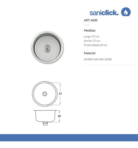 Imagen 2 de 8 de Bacha Cocina Mi Pileta 460-e Redonda Brillo 37x20 Encastrar