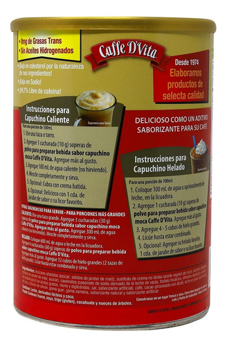 Caffe D'vita Polvo Para Capuchino Moca Caliente O Frío 1.3kg
