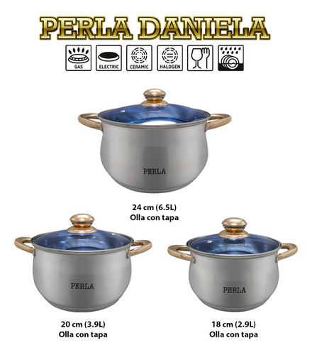 Batería De Cocina Perla Daniela Juego De 6 Piezas