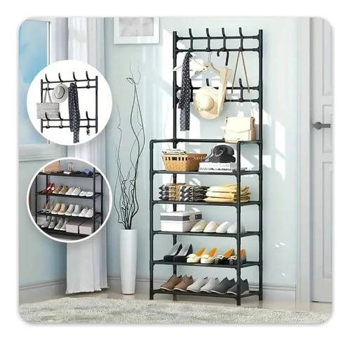 Organizador De Calzado Mueble Botinero Perchero 6 Niveles Negro