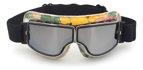 Lilsis Gafas De Moto Retro Flower Print Moto Vintage Pilot A