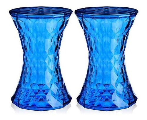 2 Banquetas Baixa Stone Diamante Acrilica Transparente Azul