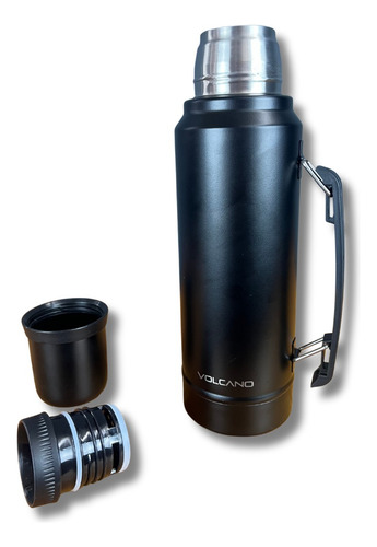 Termo Volcano 1 L Pico Cebador Con Manija Acero Inoxidable Negro