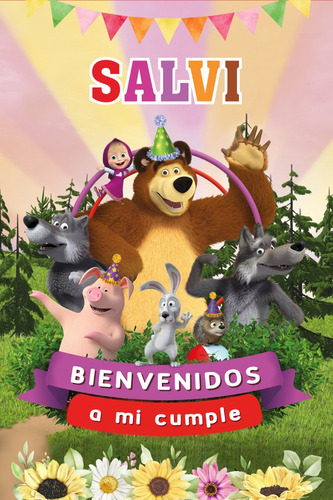 Cartel Bienvenidos Cumpleaños - Masha Y El Oso - Lamina