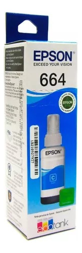 Botella De Tinta Epson T664, Cian, Para Epson L200, 70ml