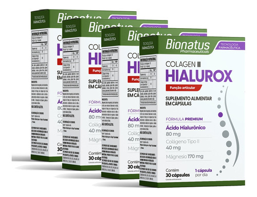 4x Colagen Ii Hialurox Cartucho Bionatus 30 Caps