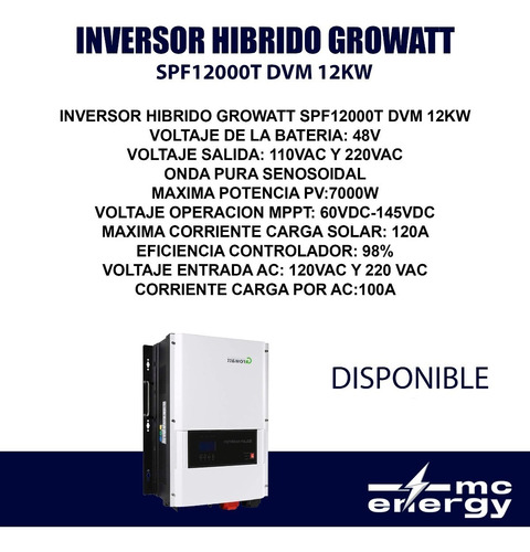 Inversor Hibrido Growatt Spf12000t Dvm 12kw