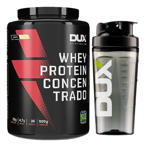 Whey Concentrado 900g + Coqueteleira Pro 800ml Dux Nutrition Sabor Baunilha