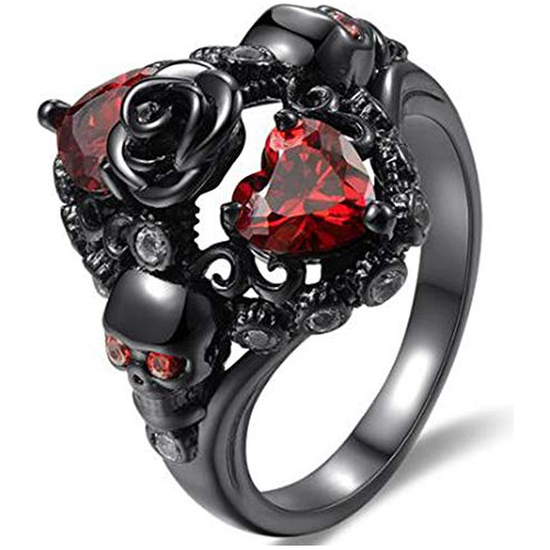 Anillo Gótico De Rosa De Muerte Oro Negro Plateado. An...