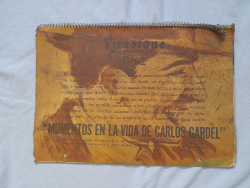 Antiguo Almanaque Publicidad Firestone, Carlos Gardel, 1962