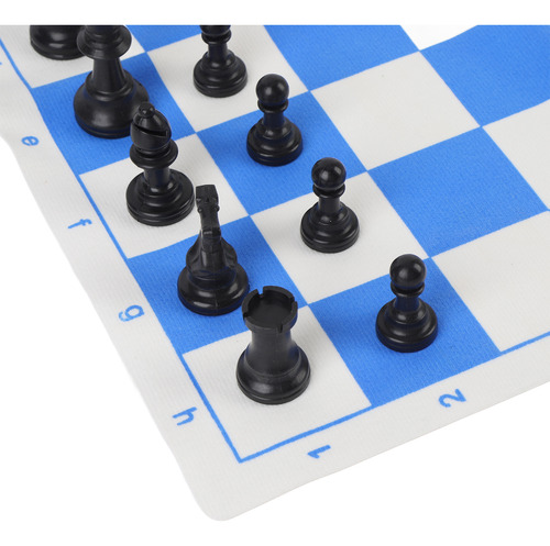 Juego De Ajedrez Y Tablero De 42 Cm, Azul Y Blanco, Enrollab