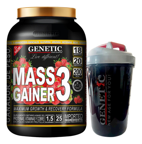 N° 1 Mass Gainer Genetic Super Ganador Peso Y Masa Muscular Sabor Frutilla