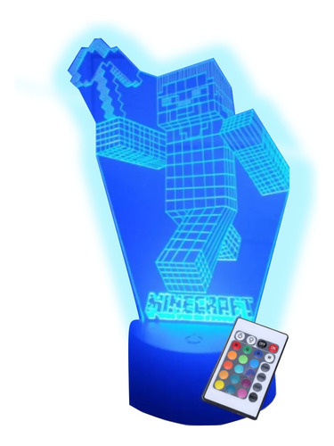 Lampara 3d Ilusion Steve Minecraft Base Negra Control