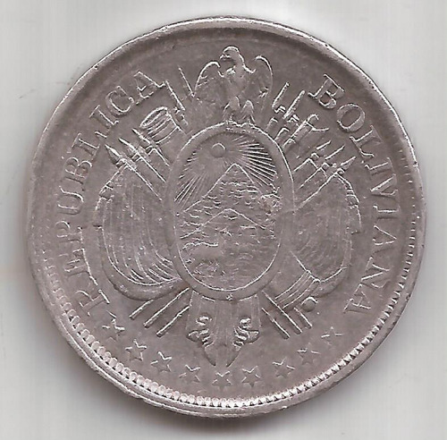 50 Centavos De Bolivia Moneda De Plata Año 1896 12.5 Grs (Usado)