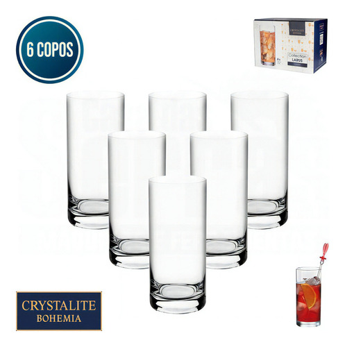 Conjunto 6 Copos Cristal Bohemia Long Drink Larus 350ml Cor Transparente