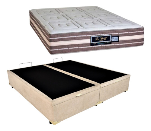 Cama Box Baú Queen + Colchão Sankonfort Le Griff Molas Cor Suede Bege