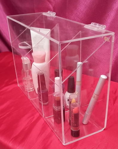 Organizador 3 Div De Brochas Acrílico Con Tapa