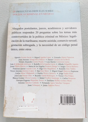 20 Preguntas Difíciles Sobre Política Criminal En México (Usado)