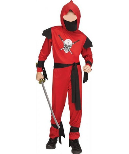 Disfraz Ninja Calavera Rojo Niño Halloween Talla S - L