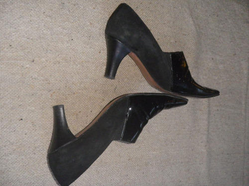 Zapatos Cuero Bottello En Gamuza Y Charol Negro - No Envio