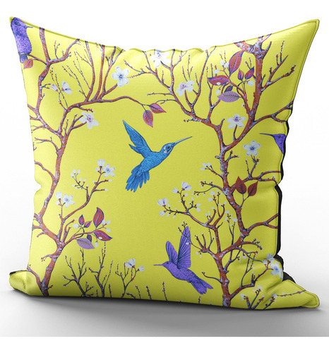 Imagem 1 de 2 de Capa De Almofada 40x40cm Beija-flor Padrão Amarelo