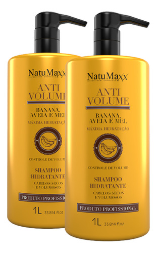 Kit 2 Shampoo Antivolume Banana Aveia E Mel Natumaxx 1l
