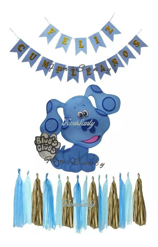 Banner Feliz Cumpleaños+ Figura Pistas De Blue+ Guirnalda 